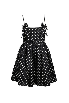 PRINTED DOUBLE SATIN MINI STRAP DRESS / BLK