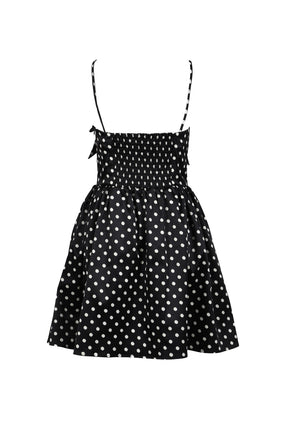 PRINTED DOUBLE SATIN MINI STRAP DRESS / BLK