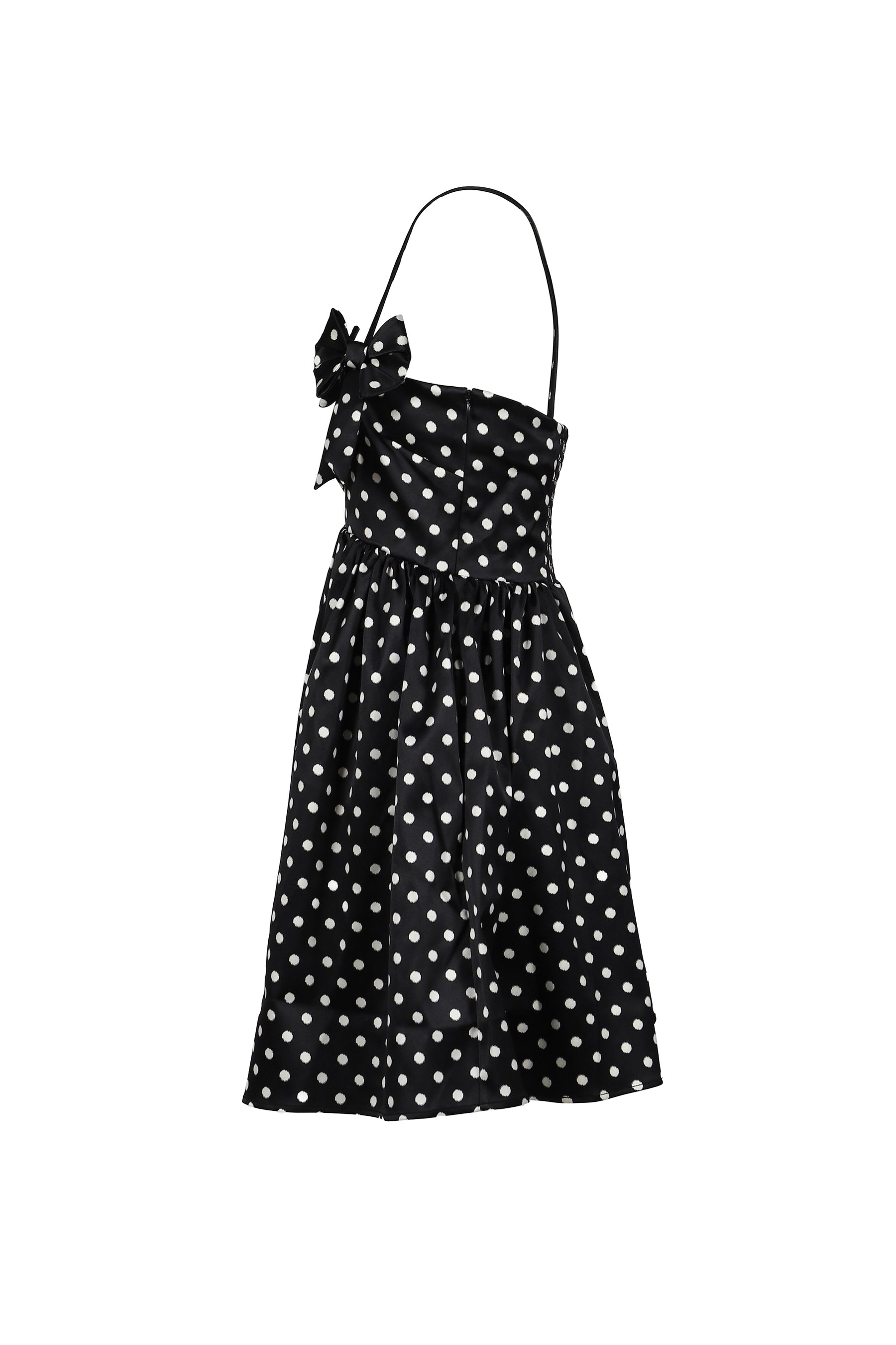 PRINTED DOUBLE SATIN MINI STRAP DRESS / BLK