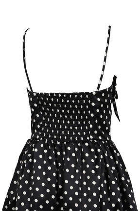 PRINTED DOUBLE SATIN MINI STRAP DRESS / BLK