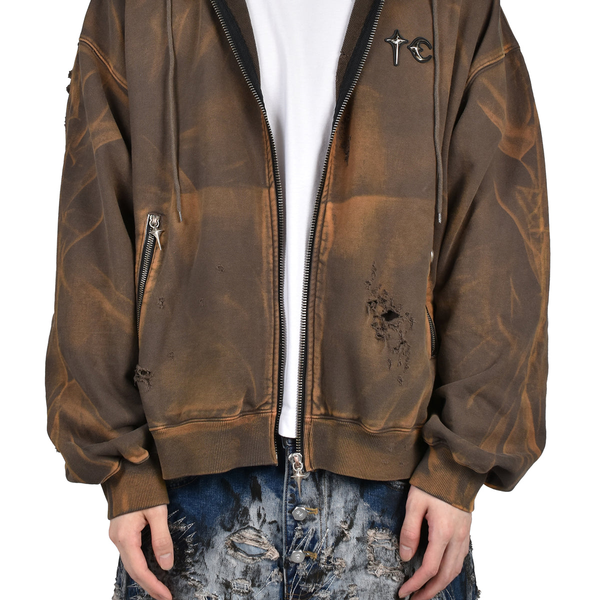 Thug Club サグクラブ SS26 TC TWO TONE WASHED ZIP-UP HOODIE / OLV