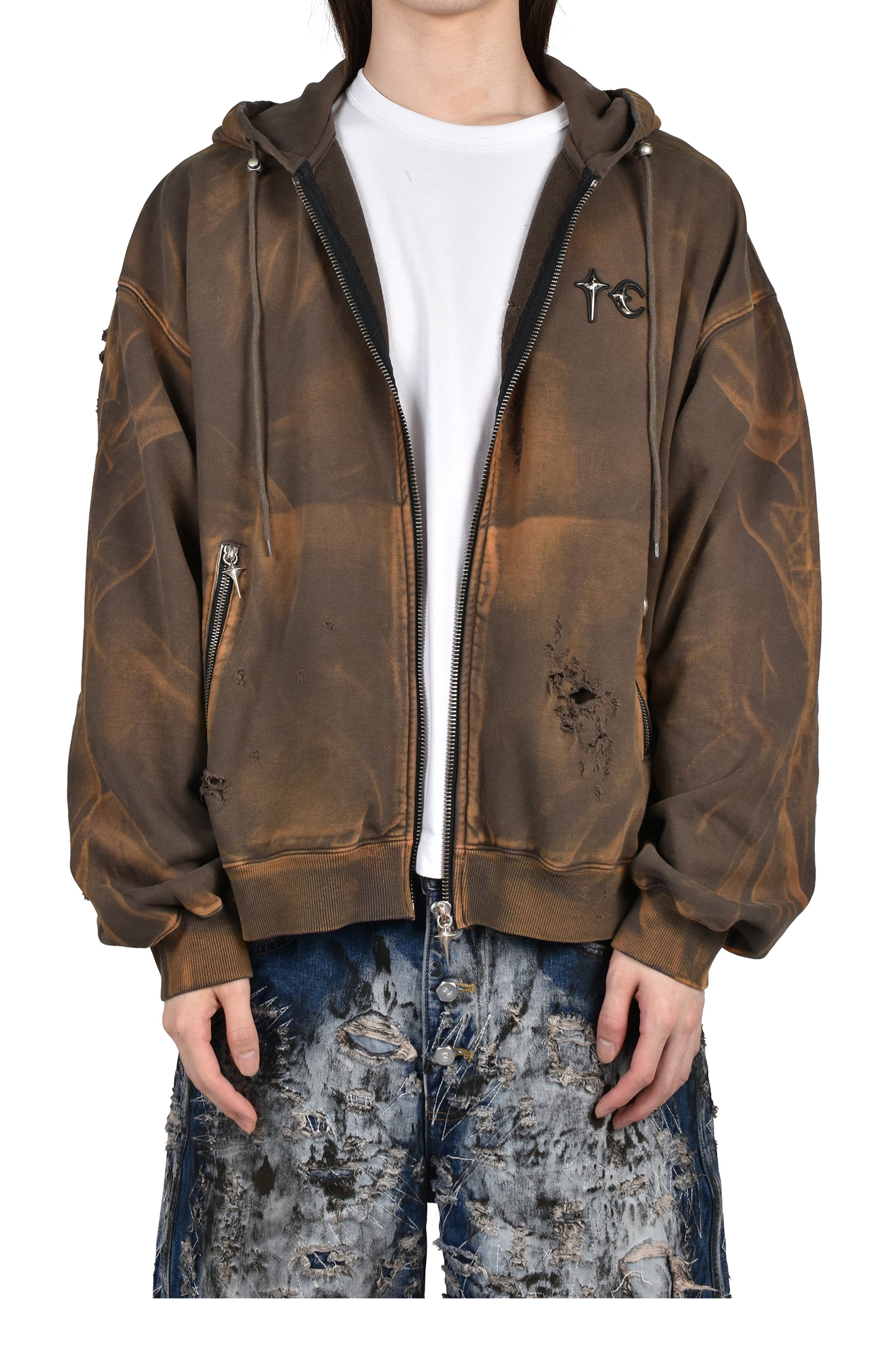 TC TWO TONE WASHED ZIP-UP HOODIE / OLV