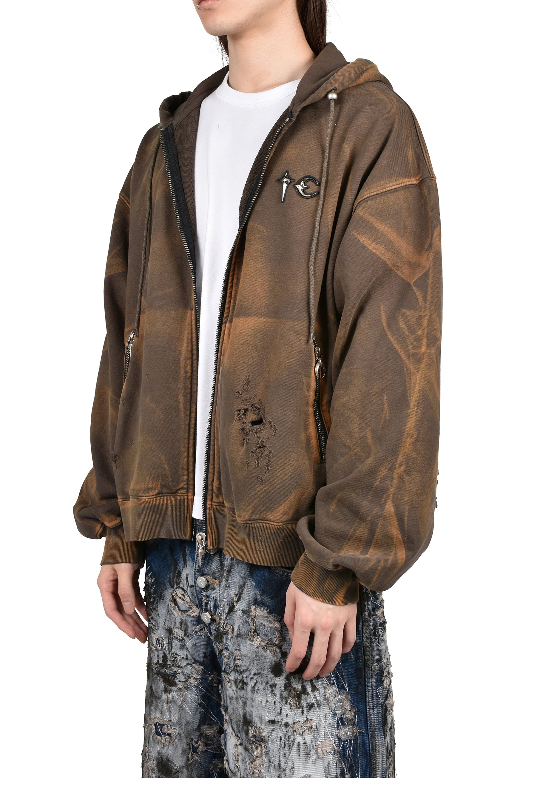 TC TWO TONE WASHED ZIP-UP HOODIE / OLV