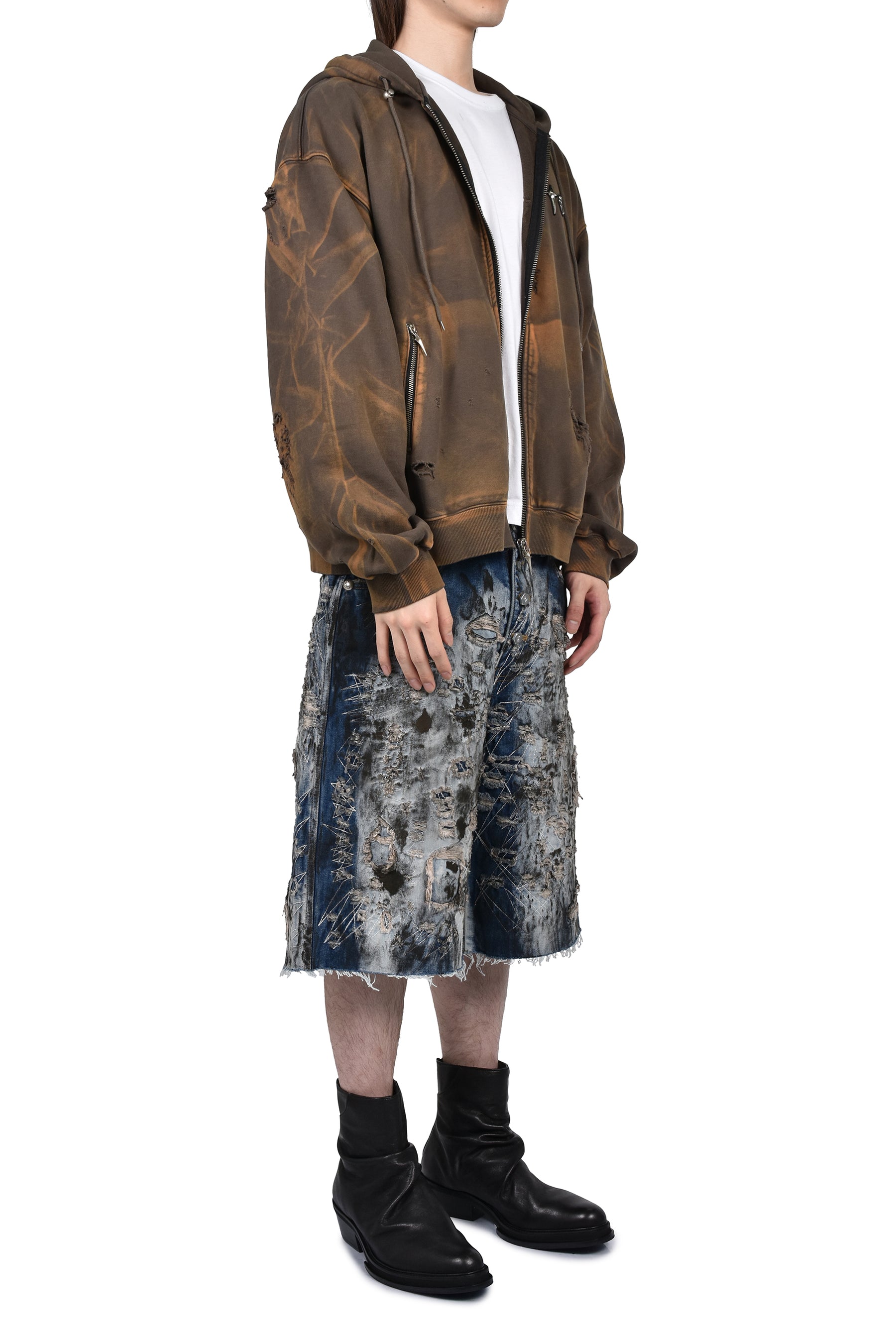 TC TWO TONE WASHED ZIP-UP HOODIE / OLV