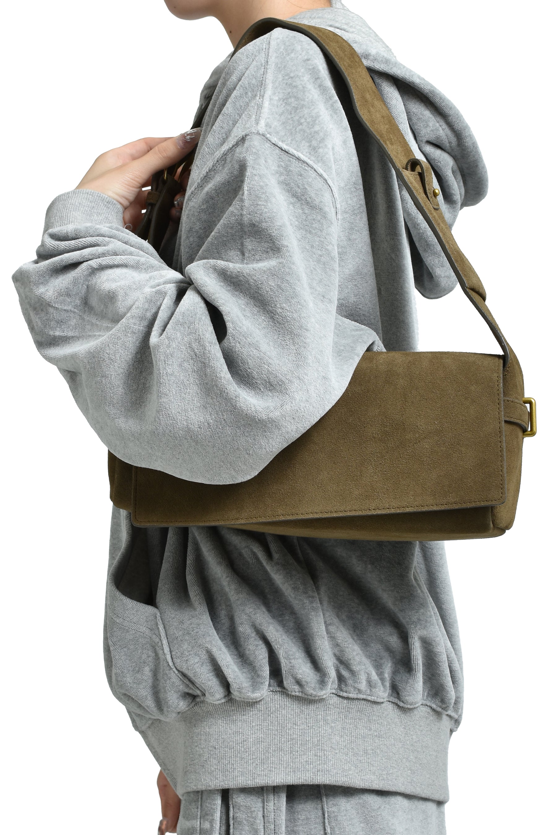 SUEDE BELTING DUFFLE BAG / KHA BRW 