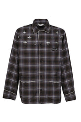 "BENJAMIN BUTTON" SILK COTTON SHIRT JACKET / BLK/PUR