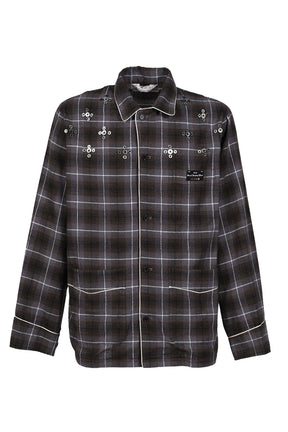 "BENJAMIN BUTTON" SILK COTTON SHIRT JACKET / BLK/PUR