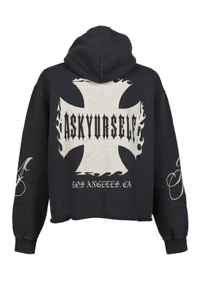 RAW AY CROSS HOODIE / VINTAGE BLK 