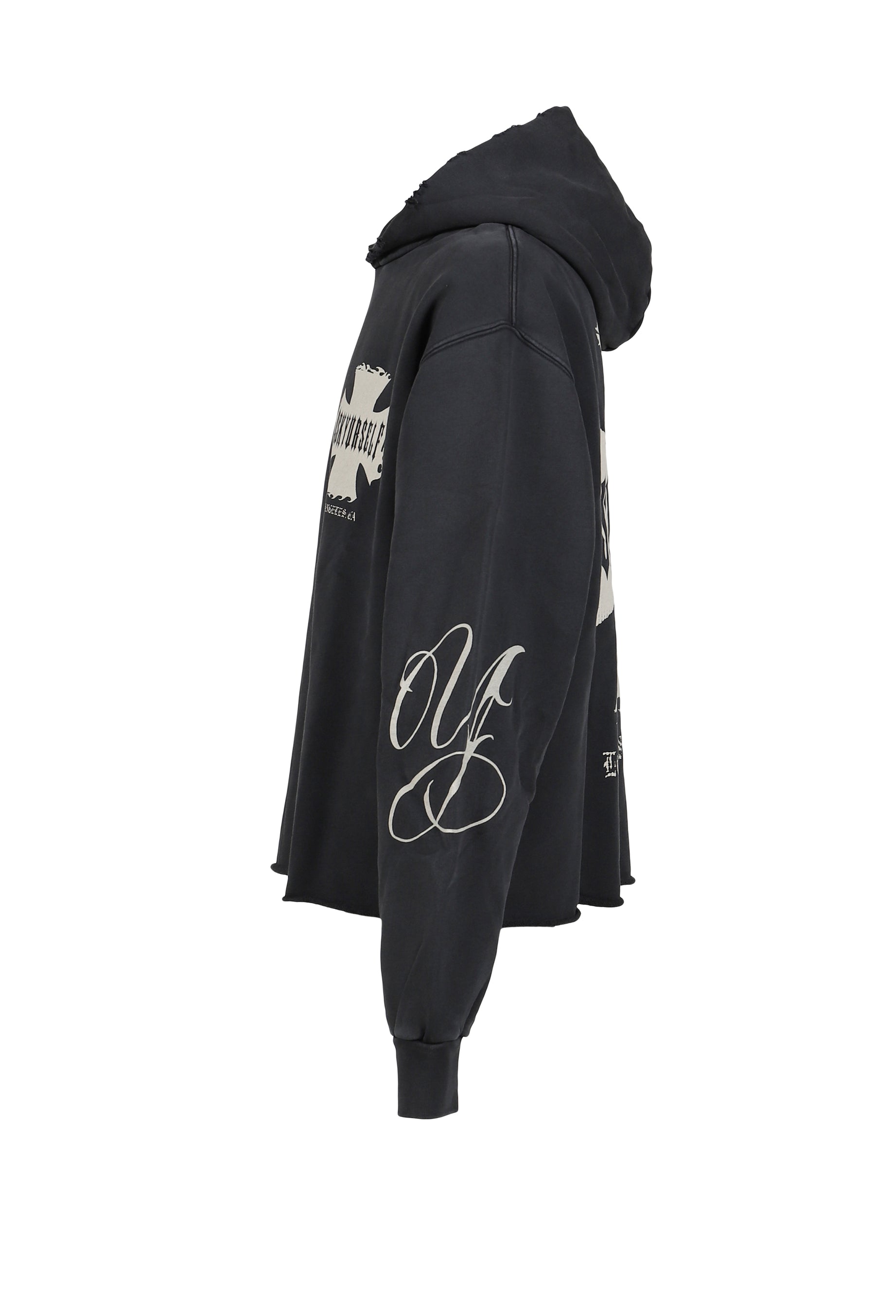 RAW AY CROSS HOODIE / VINTAGE BLK 