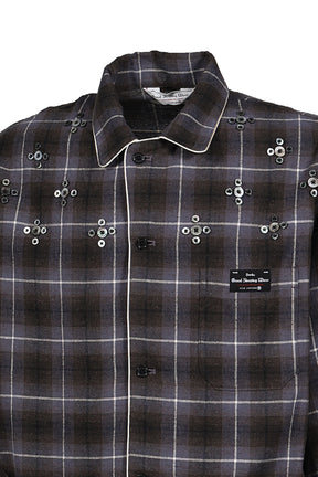 "BENJAMIN BUTTON" SILK COTTON SHIRT JACKET / BLK/PUR