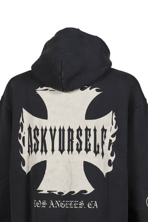 RAW AY CROSS HOODIE / VINTAGE BLK 