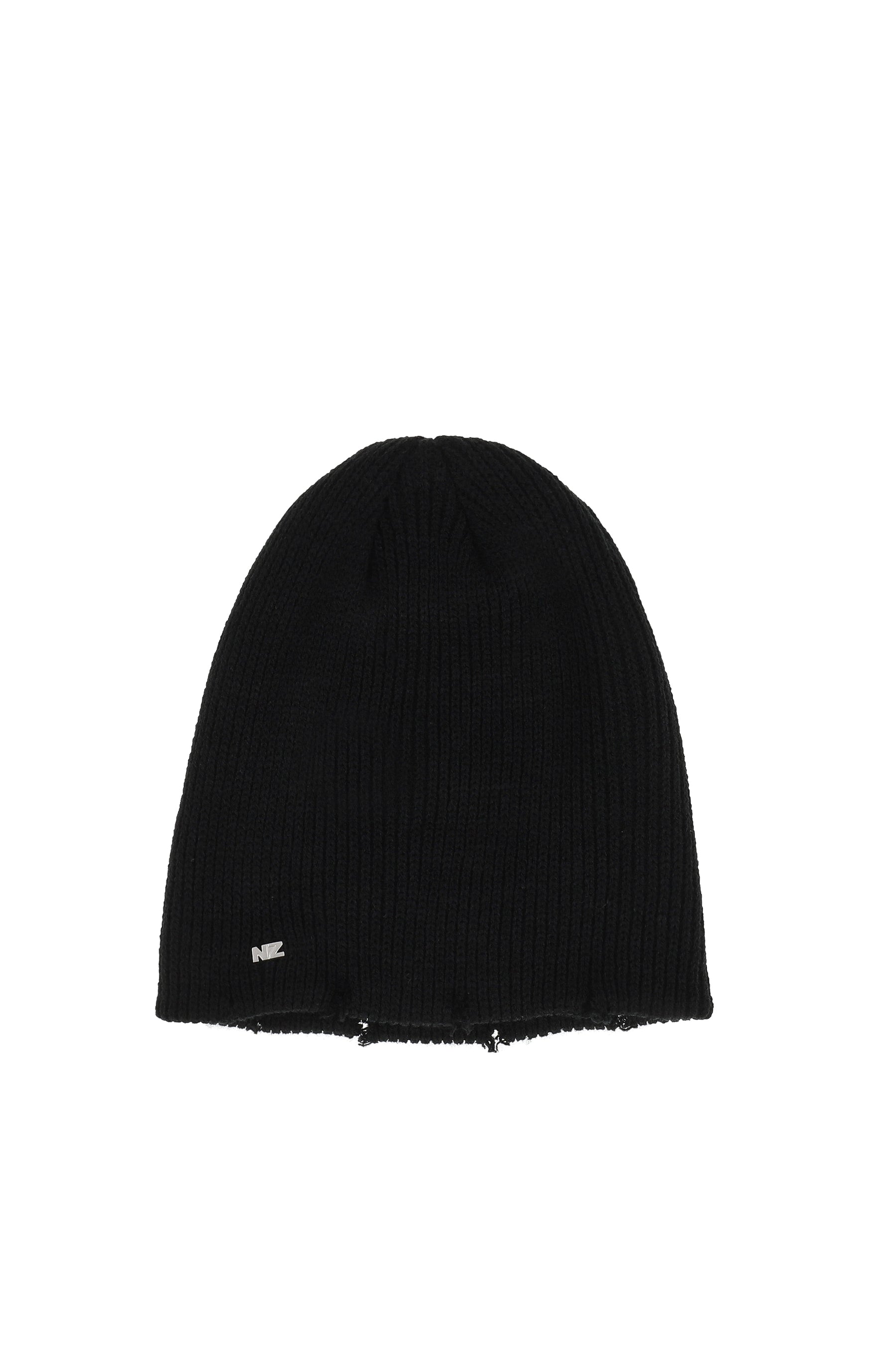 DISTRESSED KNIT BEANIE / BLK