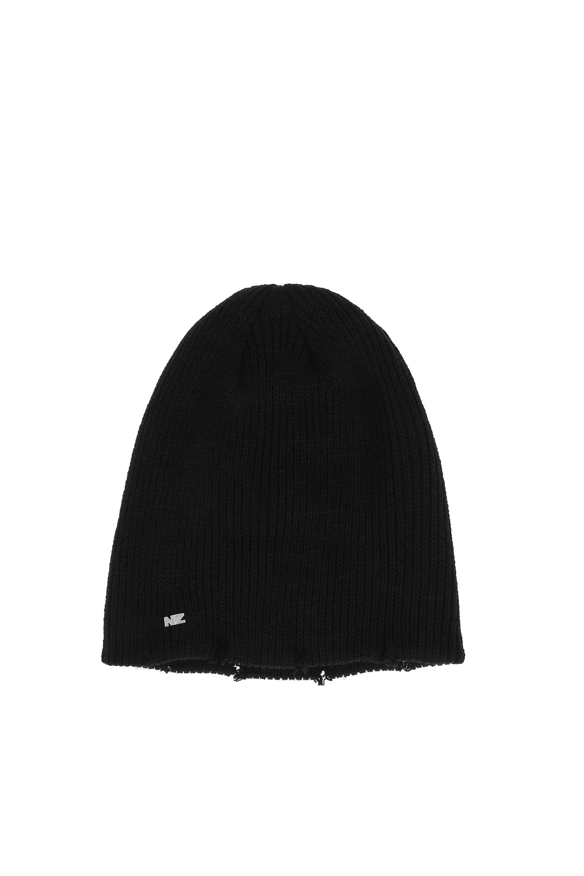 DISTRESSED KNIT BEANIE / BLK