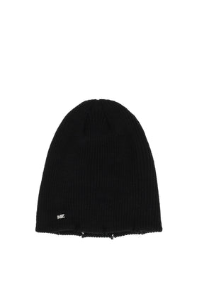 DISTRESSED KNIT BEANIE / BLK