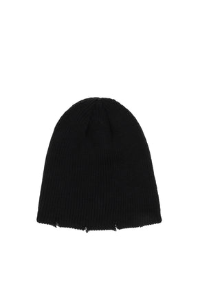 DISTRESSED KNIT BEANIE / BLK