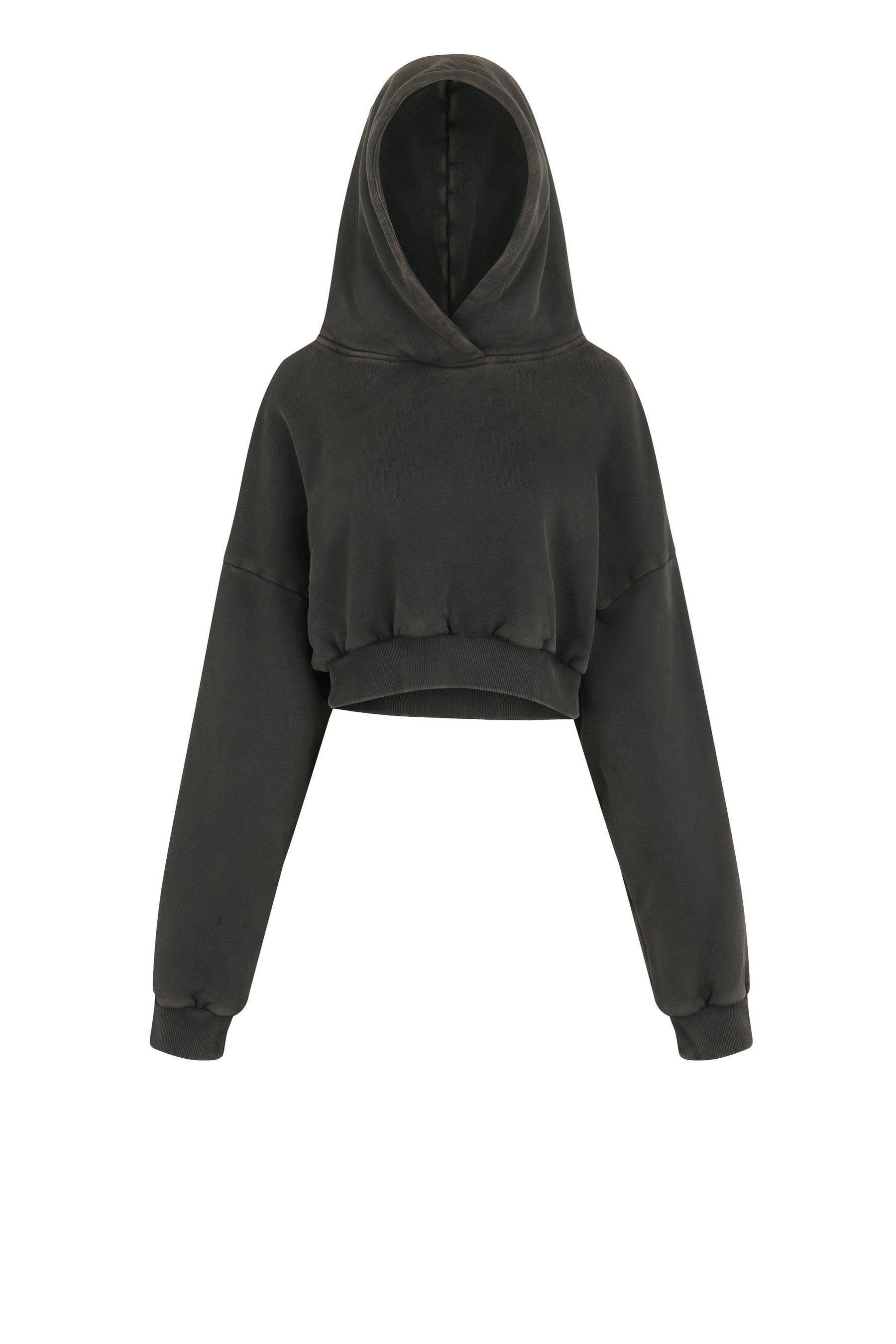 CROPPED HEAVY HOOD / WASHED BLK