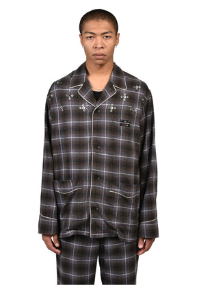 "BENJAMIN BUTTON" SILK COTTON SHIRT JACKET / BLK/PUR