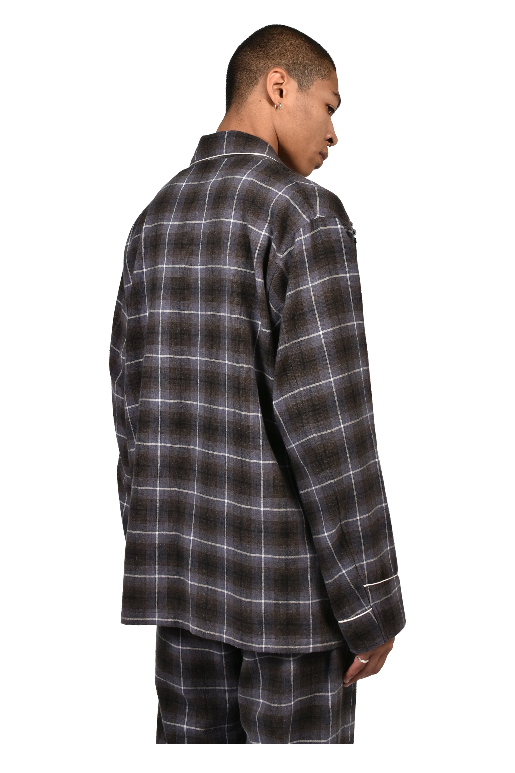"BENJAMIN BUTTON" SILK COTTON SHIRT JACKET / BLK/PUR