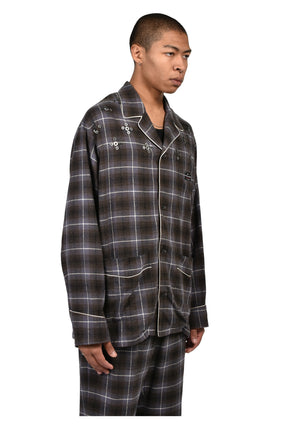"BENJAMIN BUTTON" SILK COTTON SHIRT JACKET / BLK/PUR