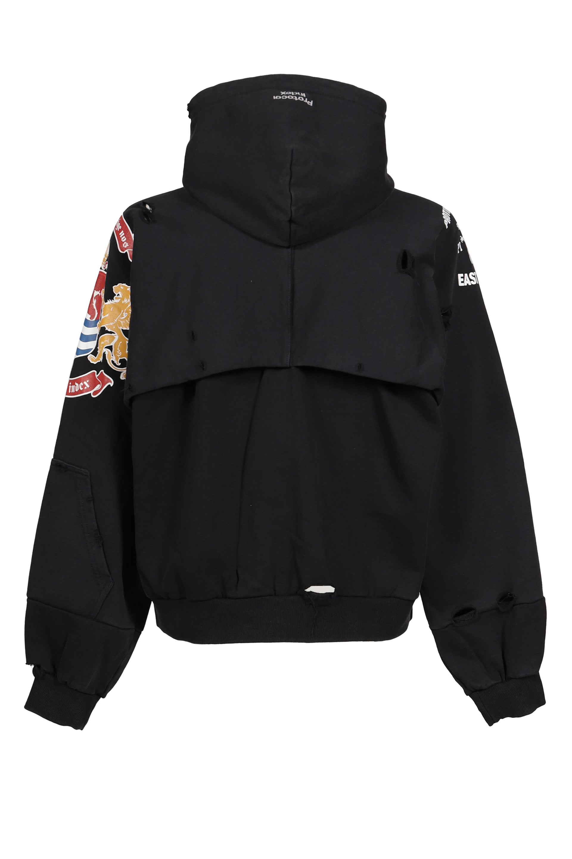 LONDON RECONSTRUCTED FOLDED ZIP HOODIE / BLK