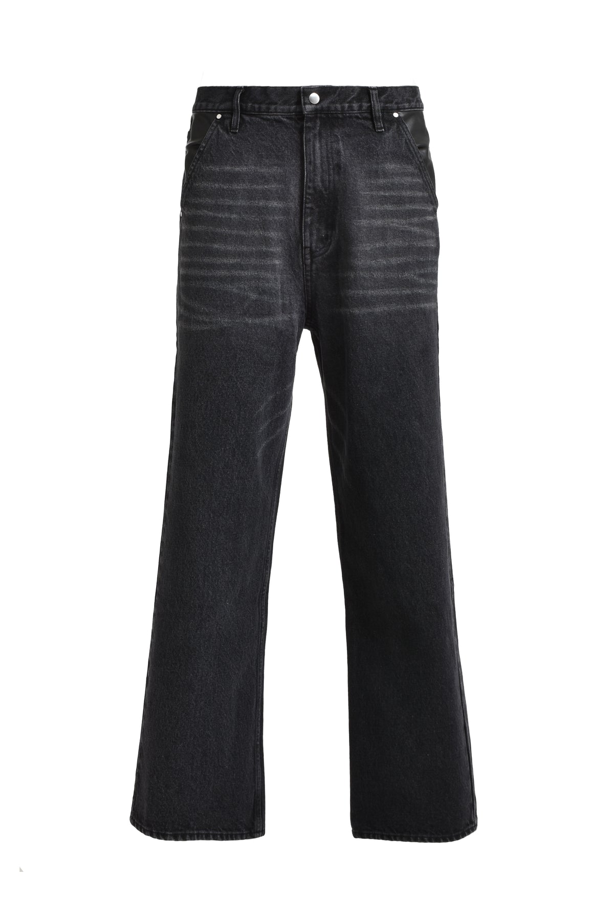 LEATHER POCKET LAX JEANS / BLK