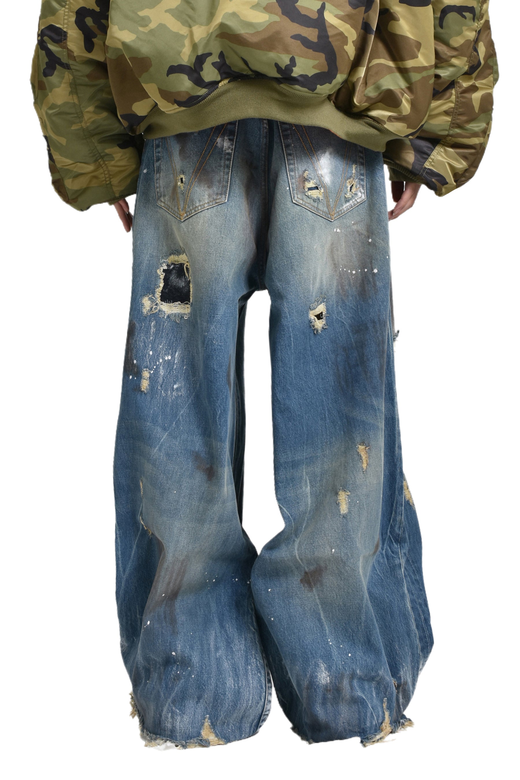 TRASHED BIG SHAPE JEANS / DISTRESSED BLU