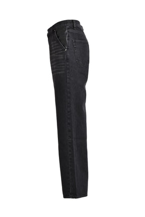 LEATHER POCKET LAX JEANS / BLK