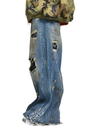 TRASHED BIG SHAPE JEANS / DISTRESSED BLU