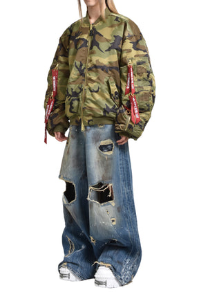 TRASHED BIG SHAPE JEANS / DISTRESSED BLU