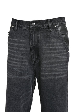 LEATHER POCKET LAX JEANS / BLK