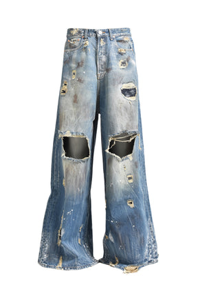 TRASHED BIG SHAPE JEANS / DISTRESSED BLU