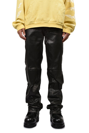 LEATHER STRAIGHT PANTS / BLK