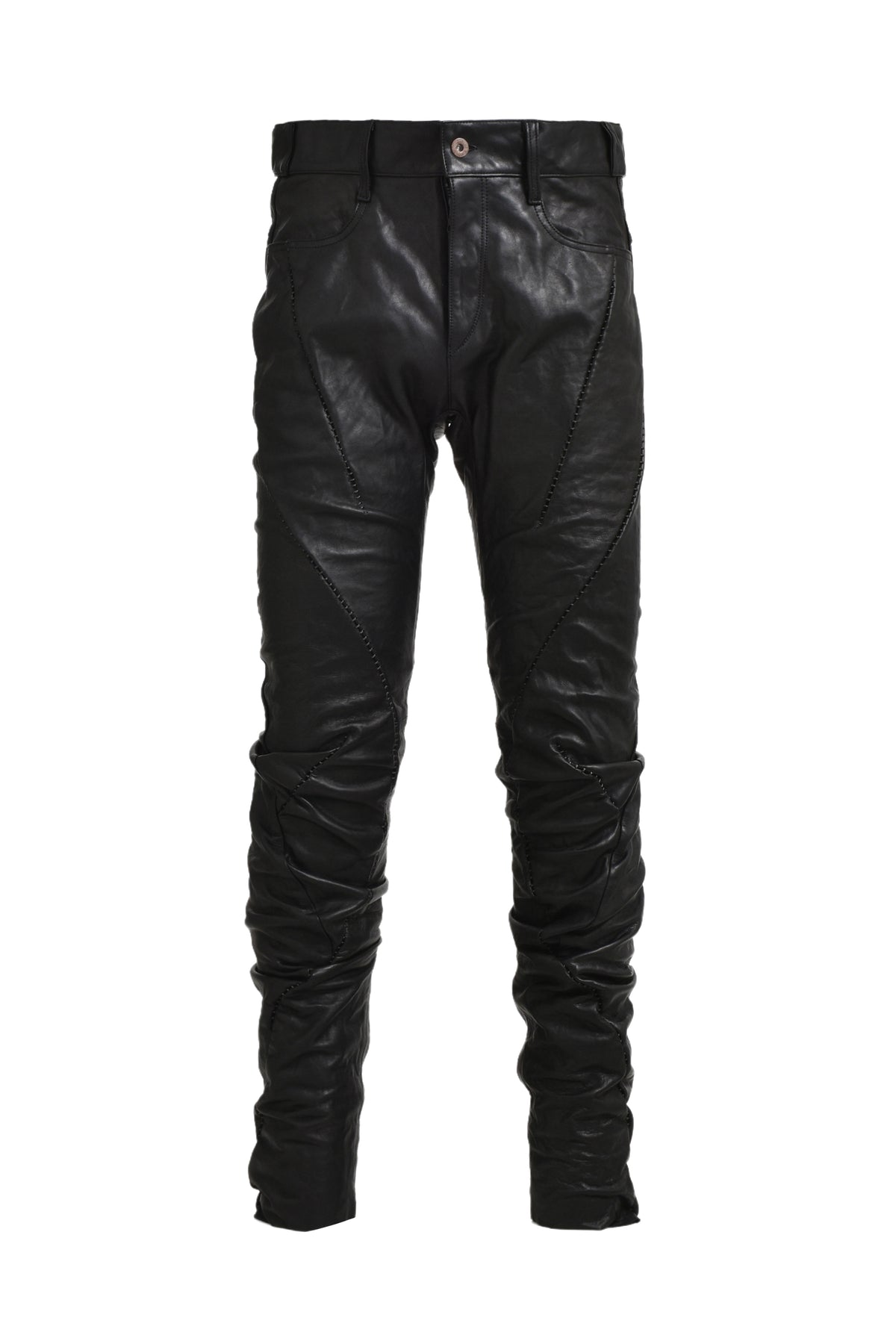 HORSE LEATHER OVERLOCK CURVE PANTS / BLK