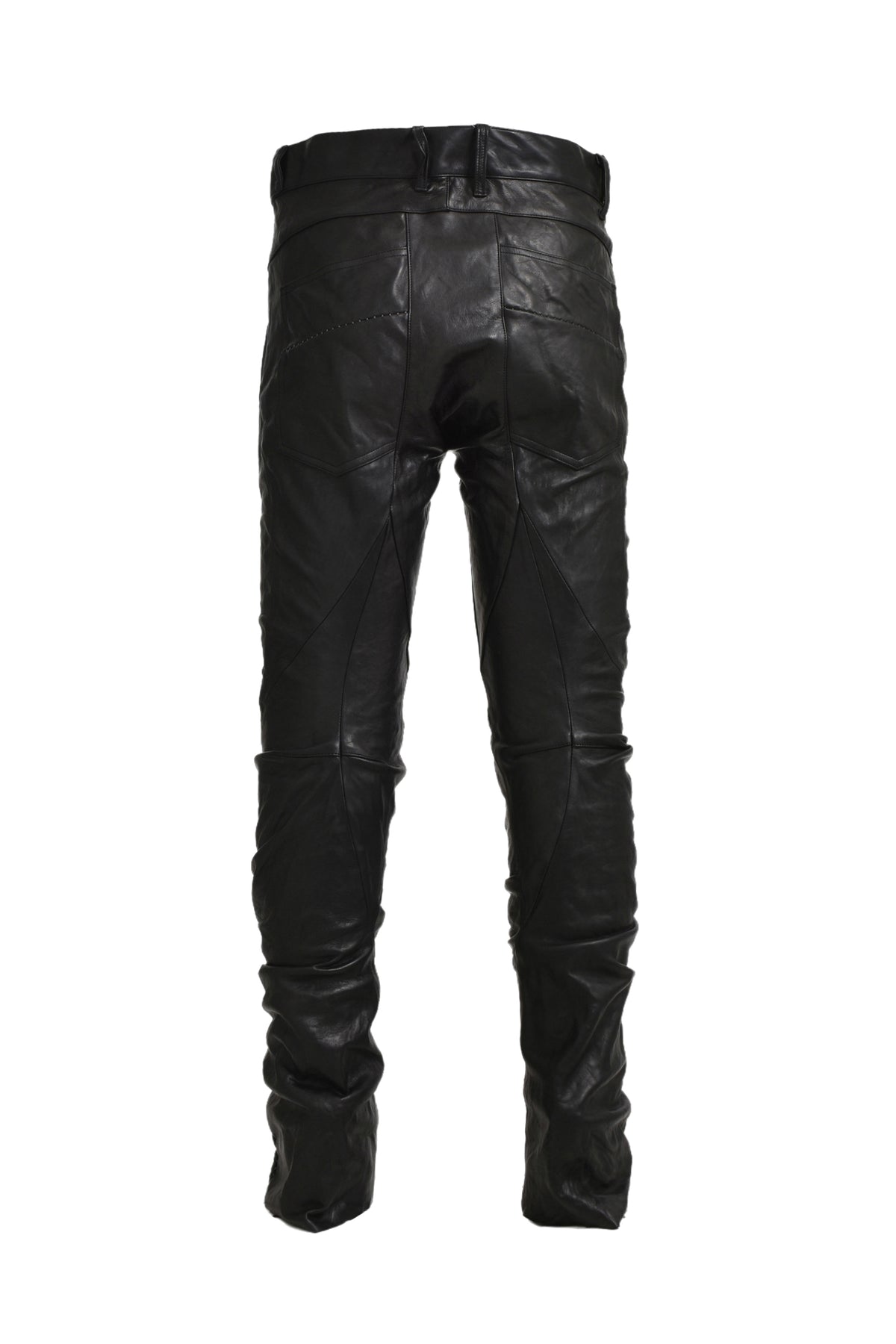 HORSE LEATHER OVERLOCK CURVE PANTS / BLK