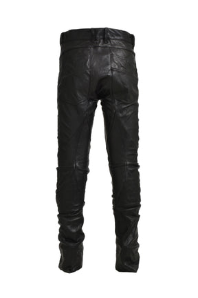 HORSE LEATHER OVERLOCK CURVE PANTS / BLK