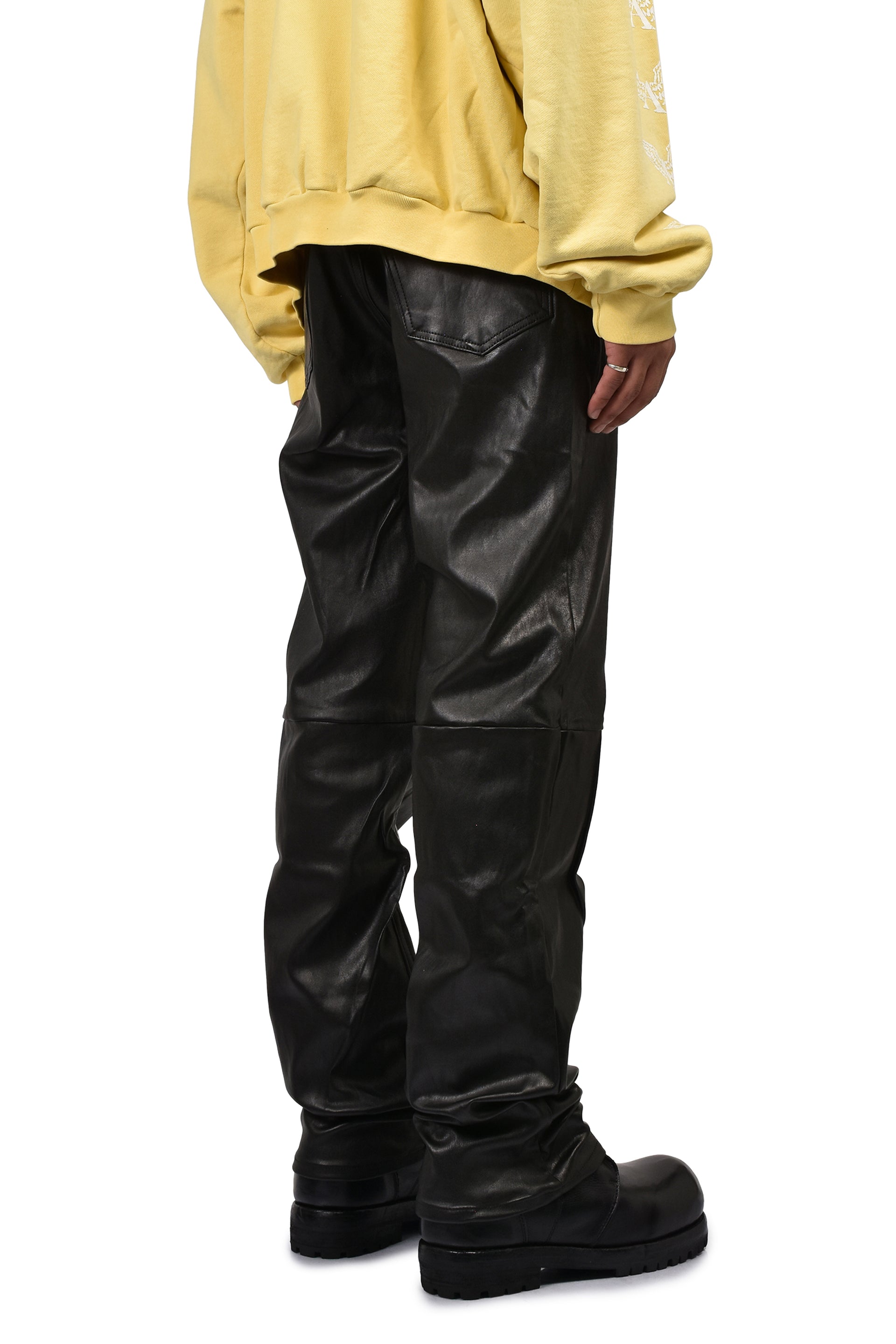 LEATHER STRAIGHT PANTS / BLK