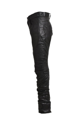 HORSE LEATHER OVERLOCK CURVE PANTS / BLK