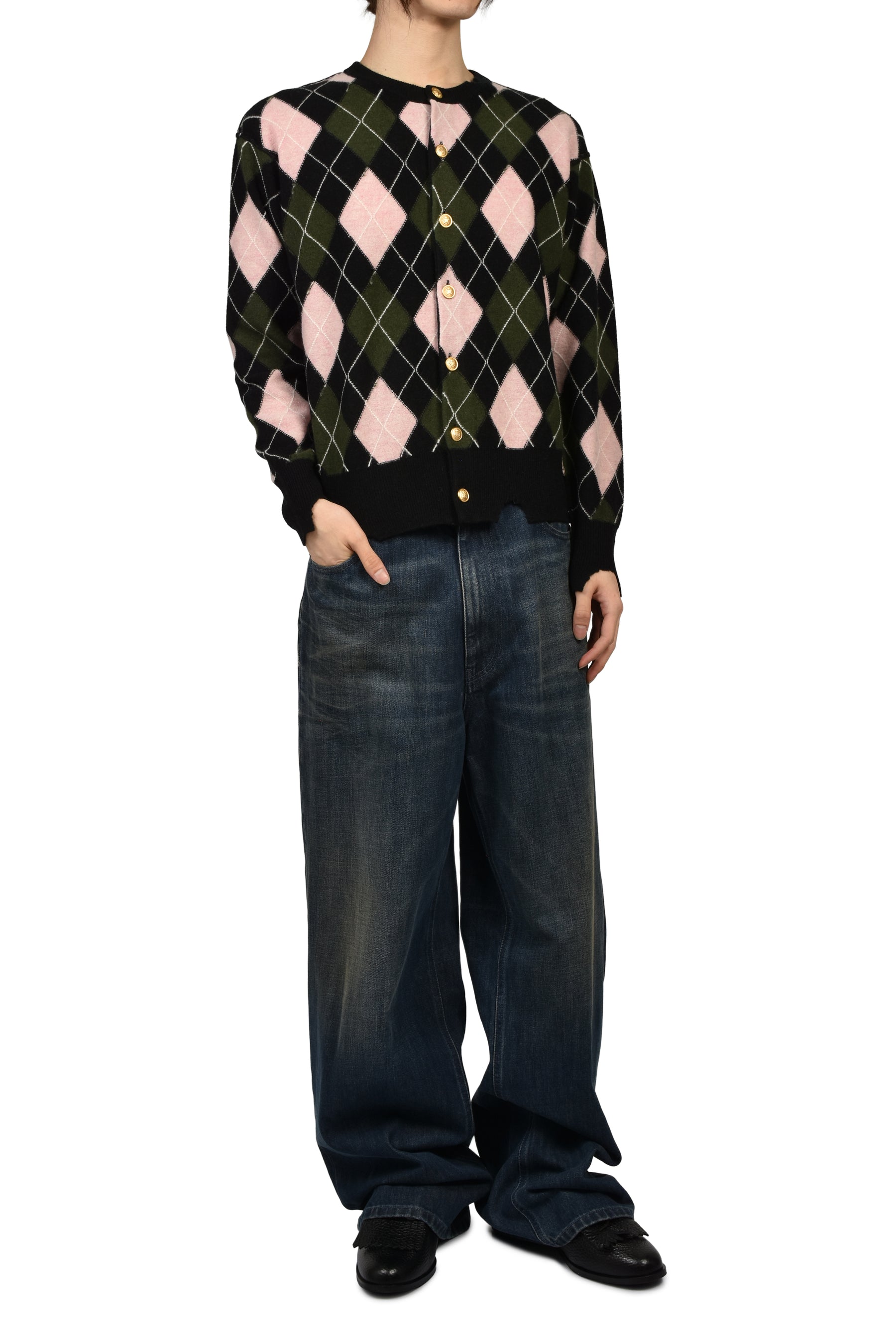 DIAMOND SCRAPED CARDIGAN / PEACH