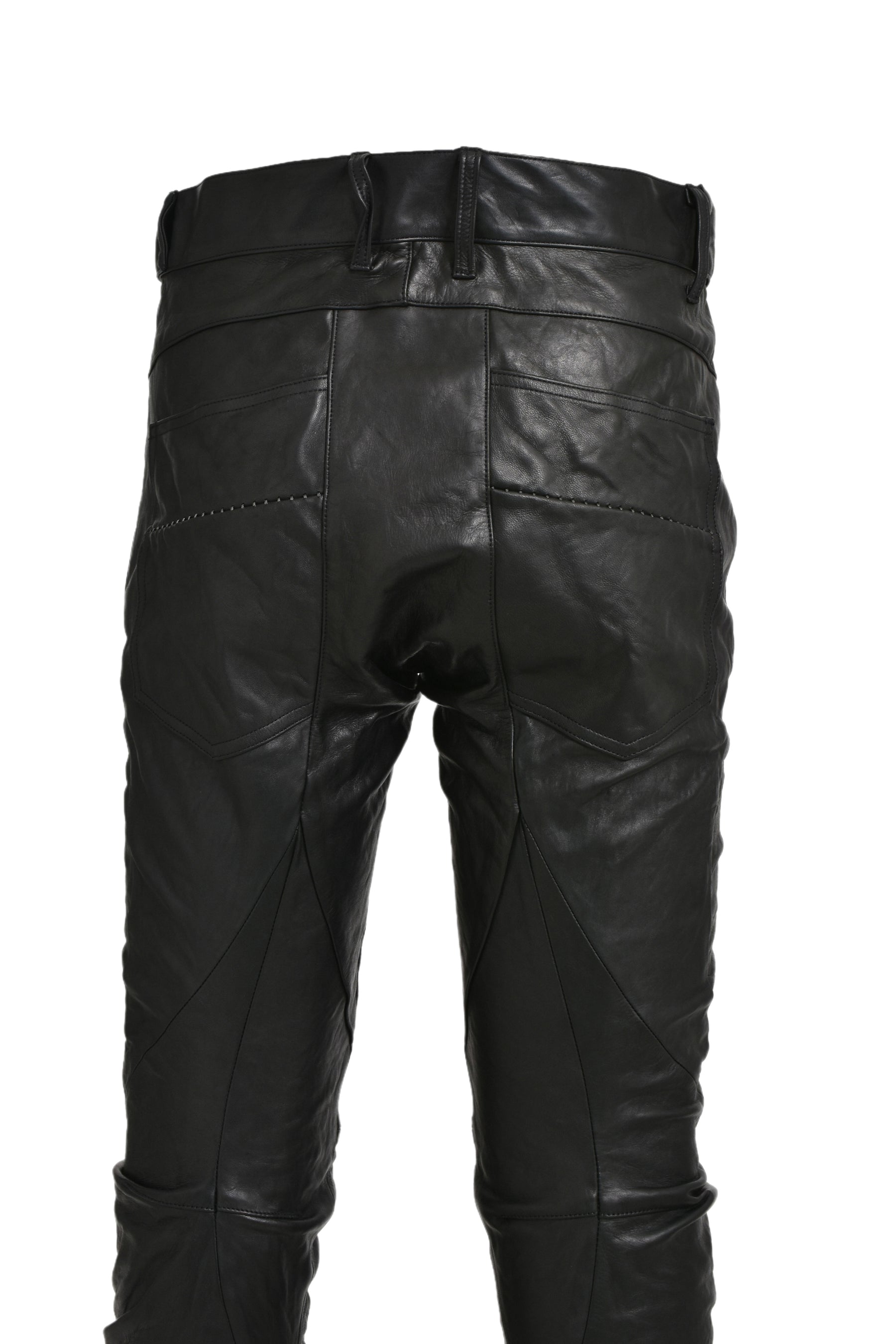 HORSE LEATHER OVERLOCK CURVE PANTS / BLK