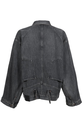 "INCEPTION" VINTAGE WASHED DENIM JACKET / BLK 