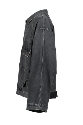 "INCEPTION" VINTAGE WASHED DENIM JACKET / BLK 