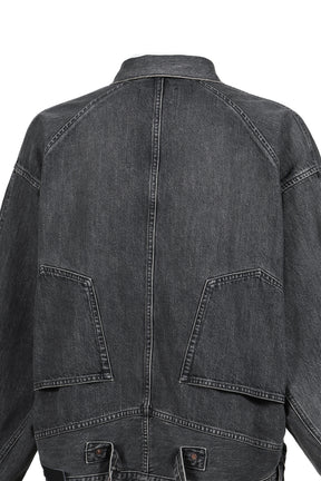 "INCEPTION" VINTAGE WASHED DENIM JACKET / BLK 