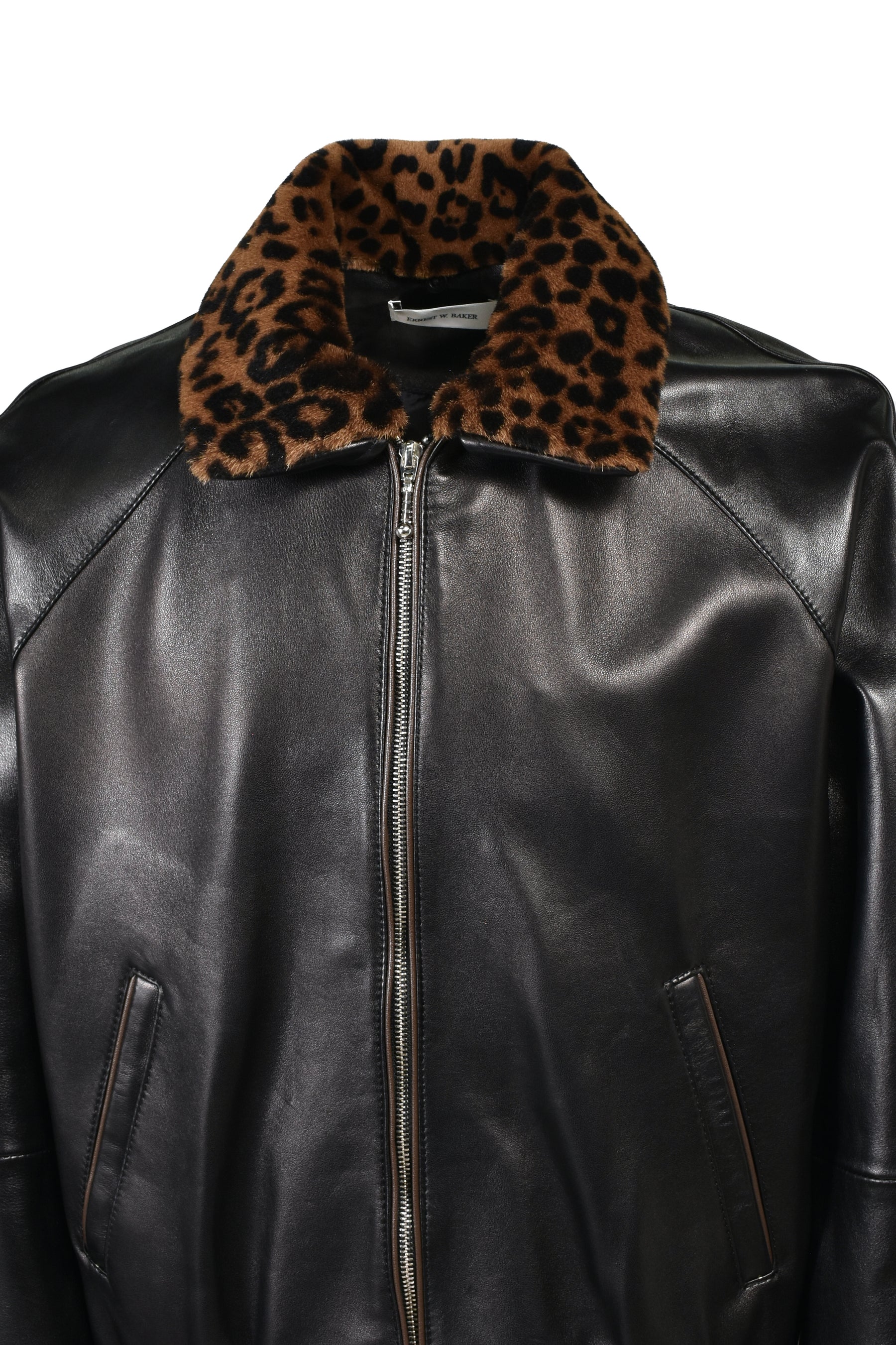 CONTRAST PIPE TRACK JACKET (20TH EXCLUSIVE) / BLK LEATHER W/ BRW PIPING