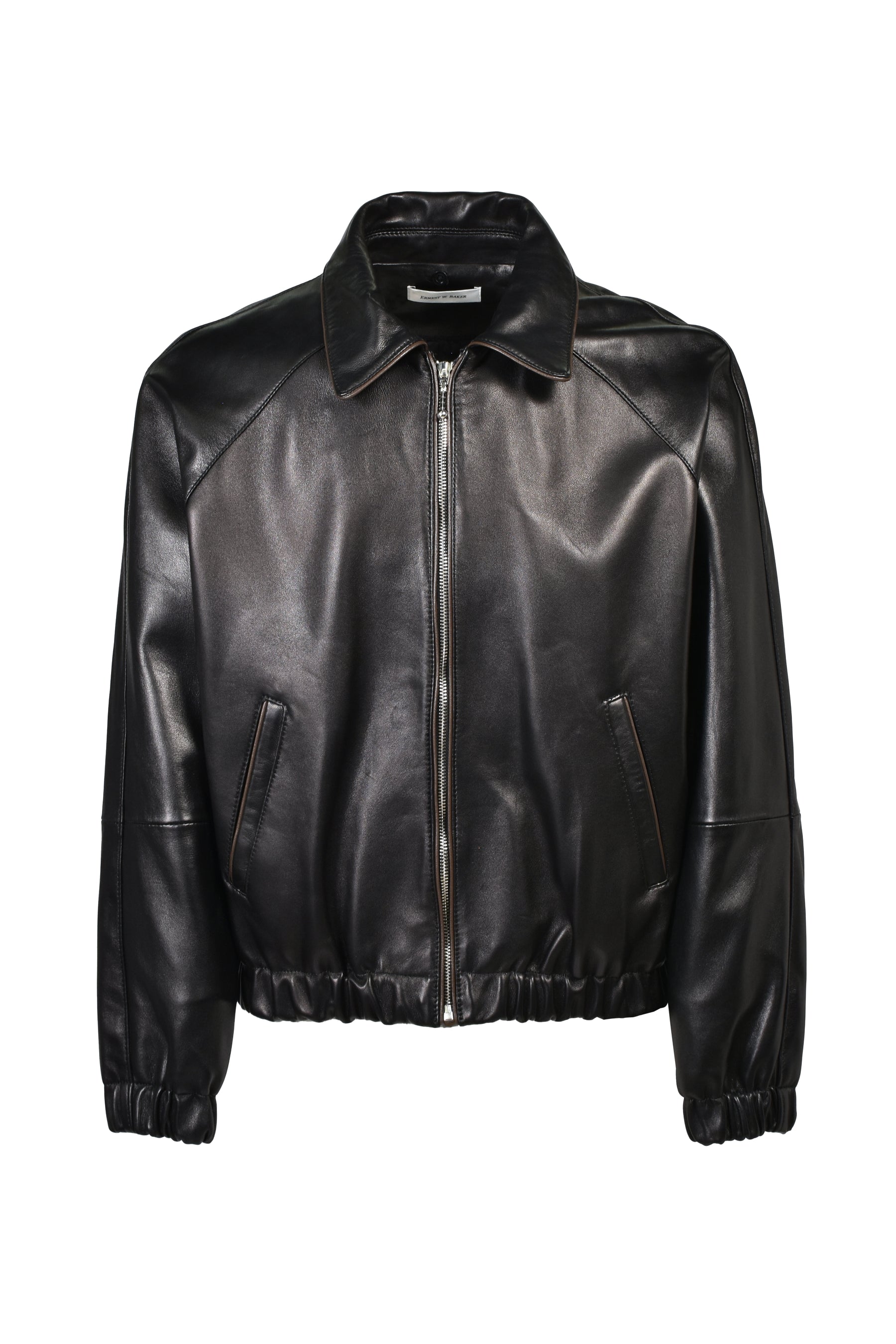 CONTRAST PIPE TRACK JACKET (20TH EXCLUSIVE) / BLK LEATHER W/ BRW PIPING
