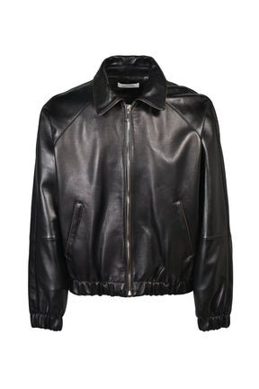 CONTRAST PIPE TRACK JACKET (20TH EXCLUSIVE) / BLK LEATHER W/ BRW PIPING