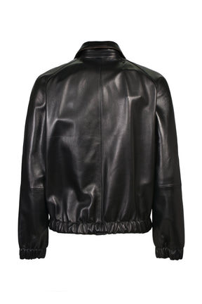 CONTRAST PIPE TRACK JACKET (20TH EXCLUSIVE) / BLK LEATHER W/ BRW PIPING