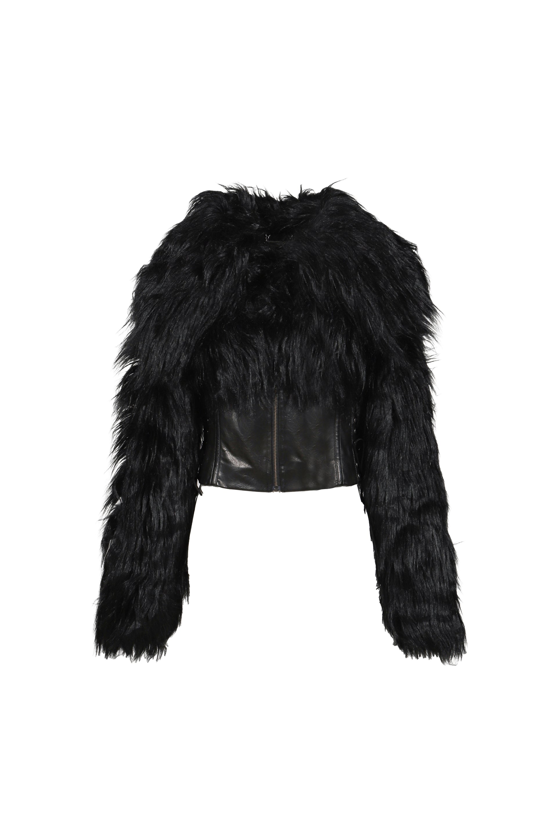 FAUX FUR CROPPED JACKET / BLK