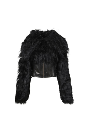 FAUX FUR CROPPED JACKET / BLK