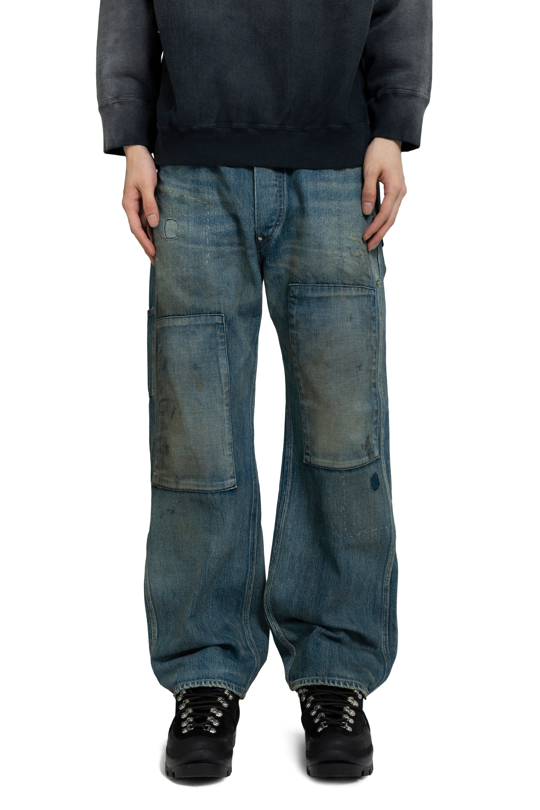 MINER'S REPAIRED DENIM WORK PANTS / AGED IND 