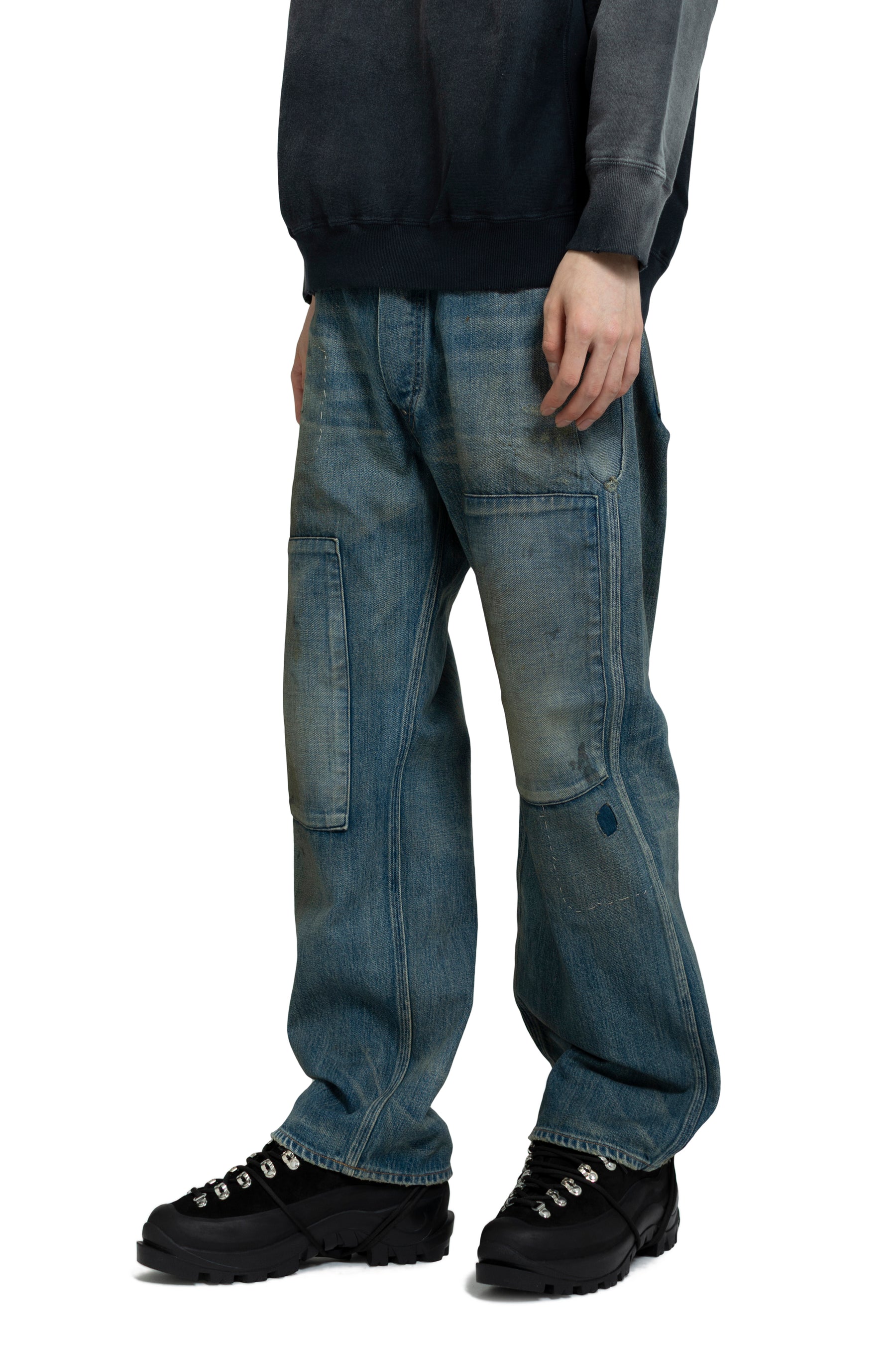MINER'S REPAIRED DENIM WORK PANTS / AGED IND 